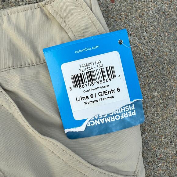 Columbia Coral Point II Shorts Beige Nylon Omnishade NWT 6" Inseam LARGE NWT - Picture 4 of 8